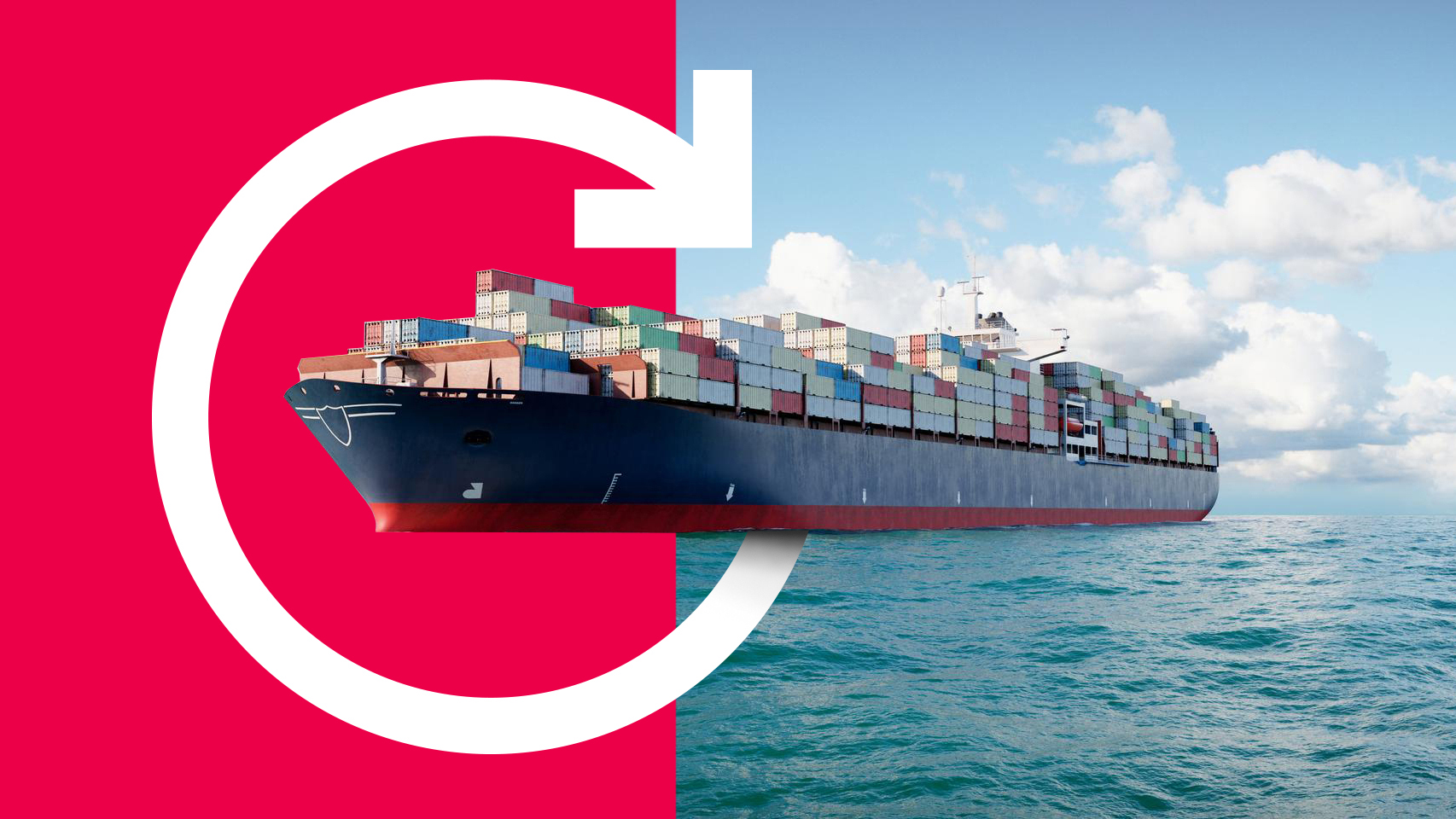 container ship with illustrative arrow