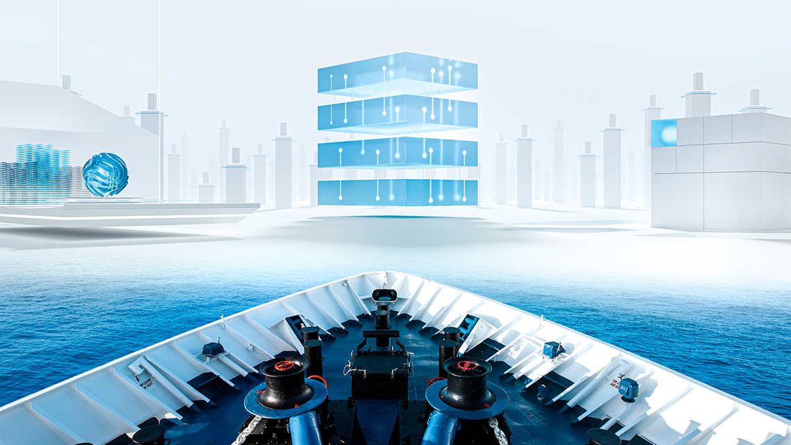future-like visualization of a boat with digital components around it