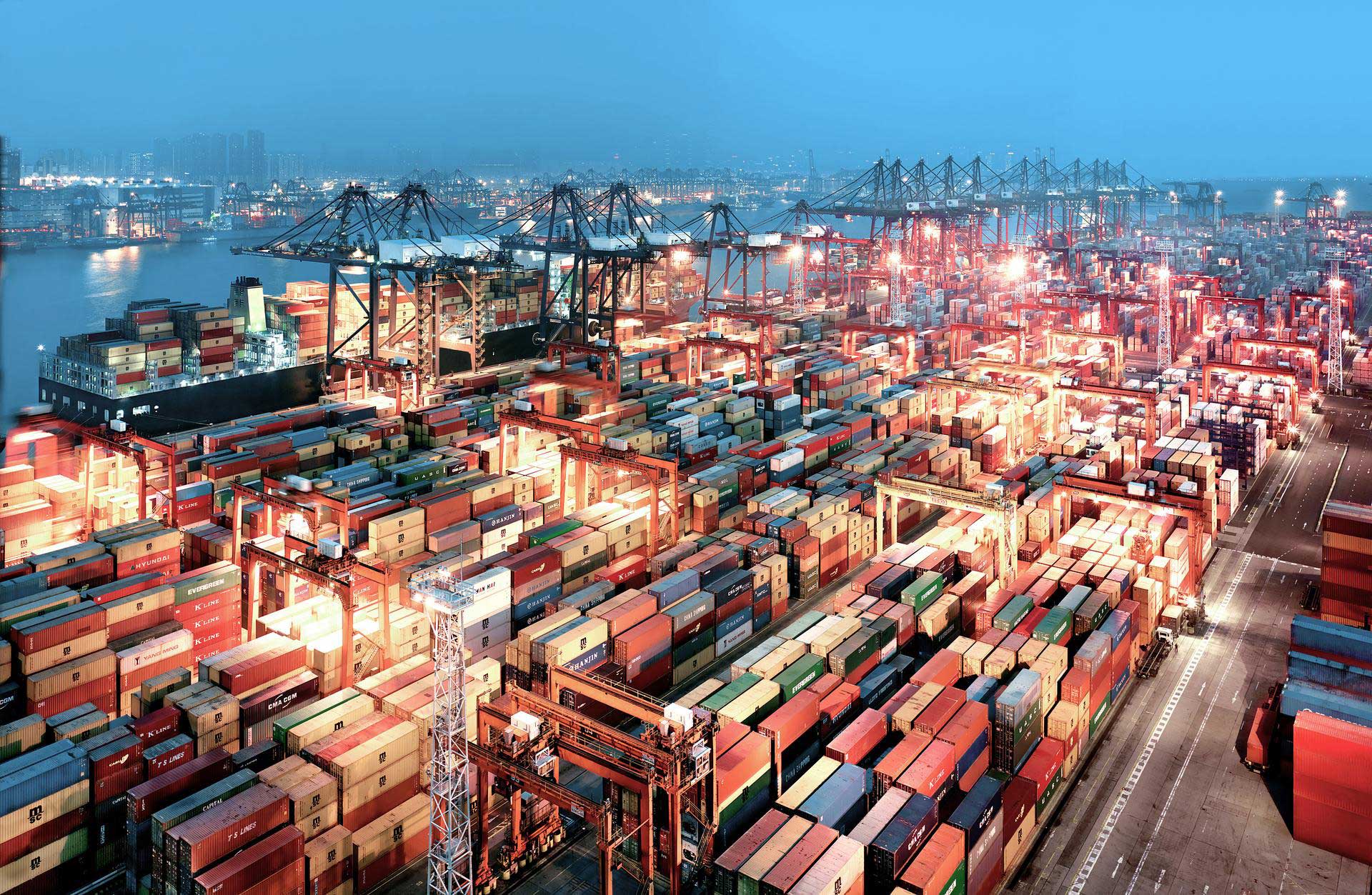 The Hong Kong Container Terminal at dusk