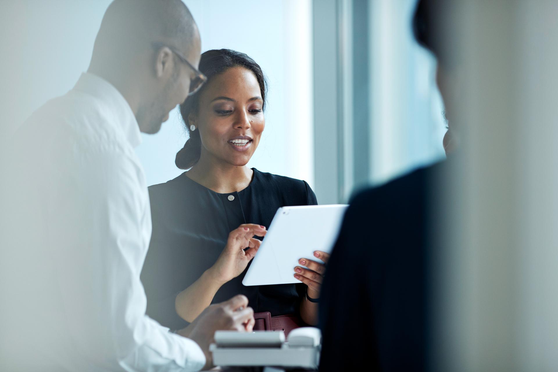 Woman talking to a man
