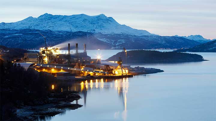 Factory on the coast in the evening light