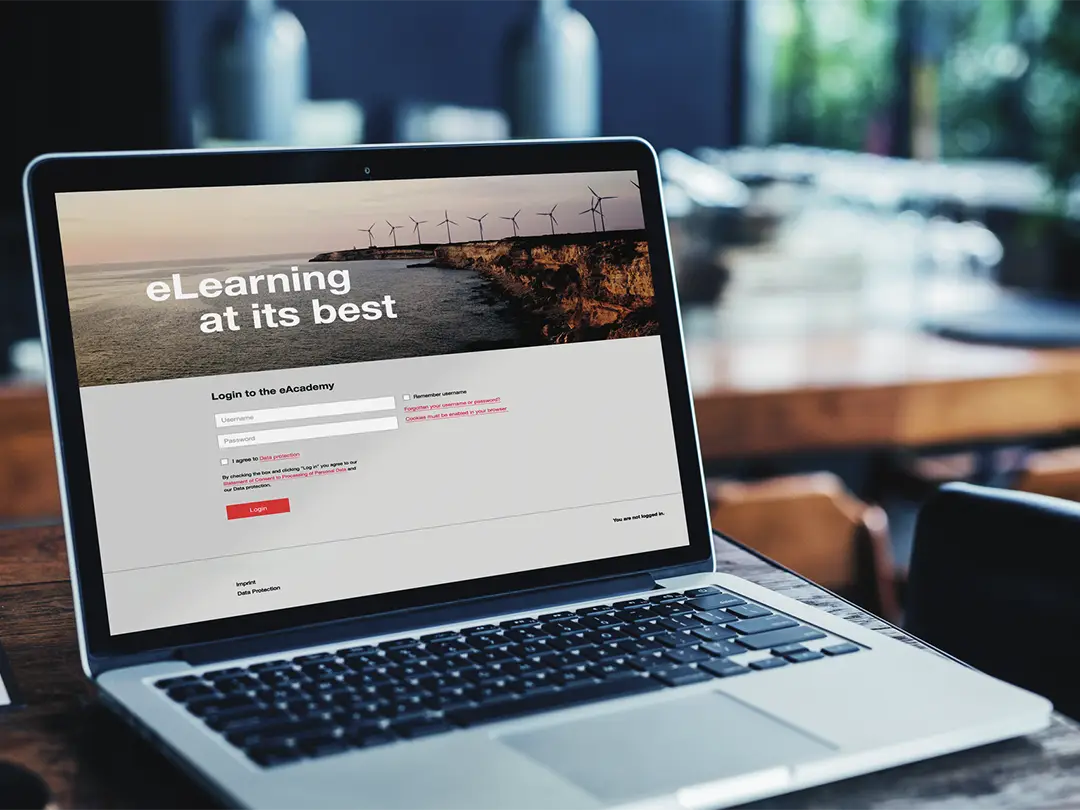 notebook screen with e-learning log-in mask
