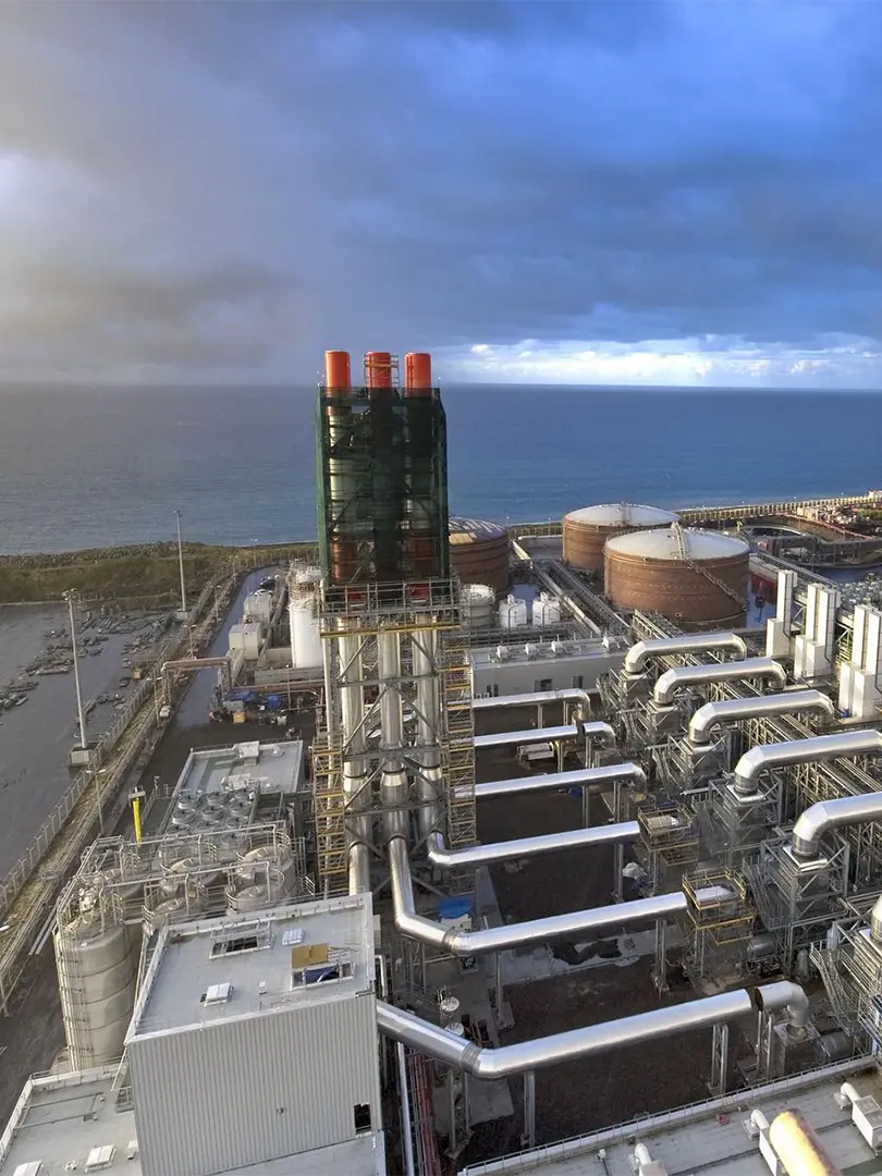Arial view of power plant in La Reunion
