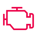 Red engine icon resembling a check engine light symbol