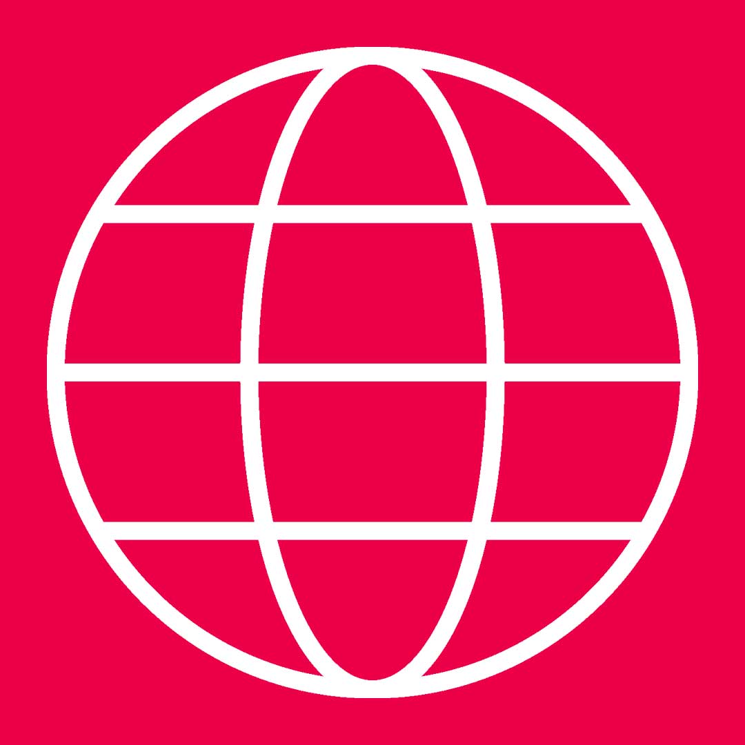 globe icon on red background