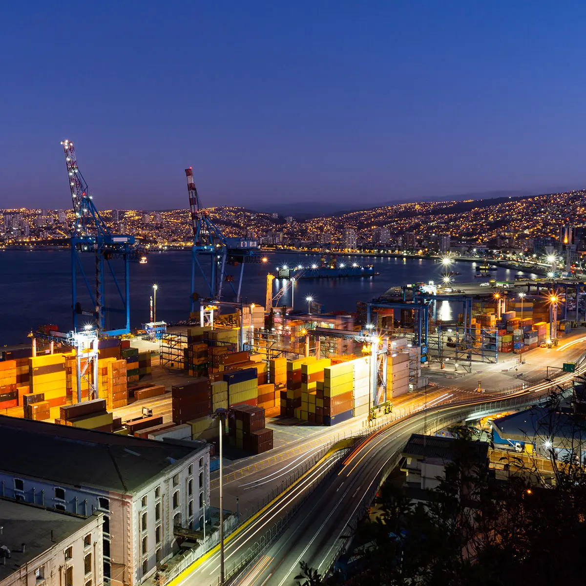 Valparaiso at night habor view