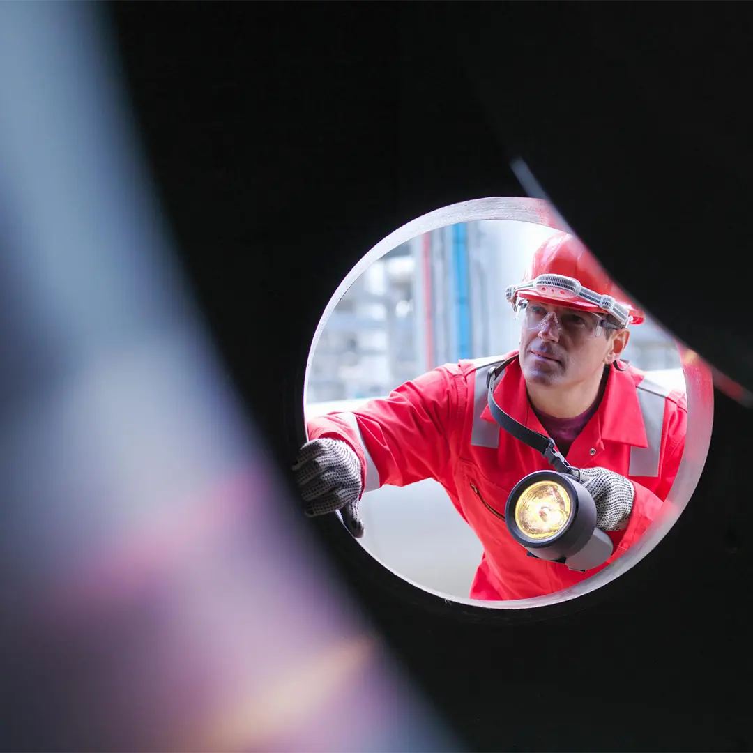 service employee inspecting the insight of an engine