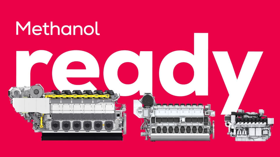 Motoren auf rotem Hintergrund mit Aufschrift Methanol ready