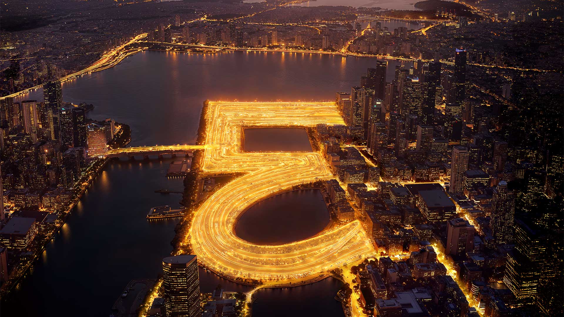 strahlendes Everllence Supersign in einer Stadtkulisse bei Nacht