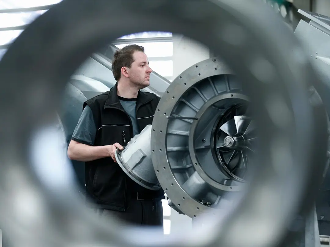 employee in the turbocharger assembly