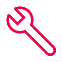 Red outline icon of a wrench