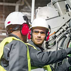 service engineers working on an engine