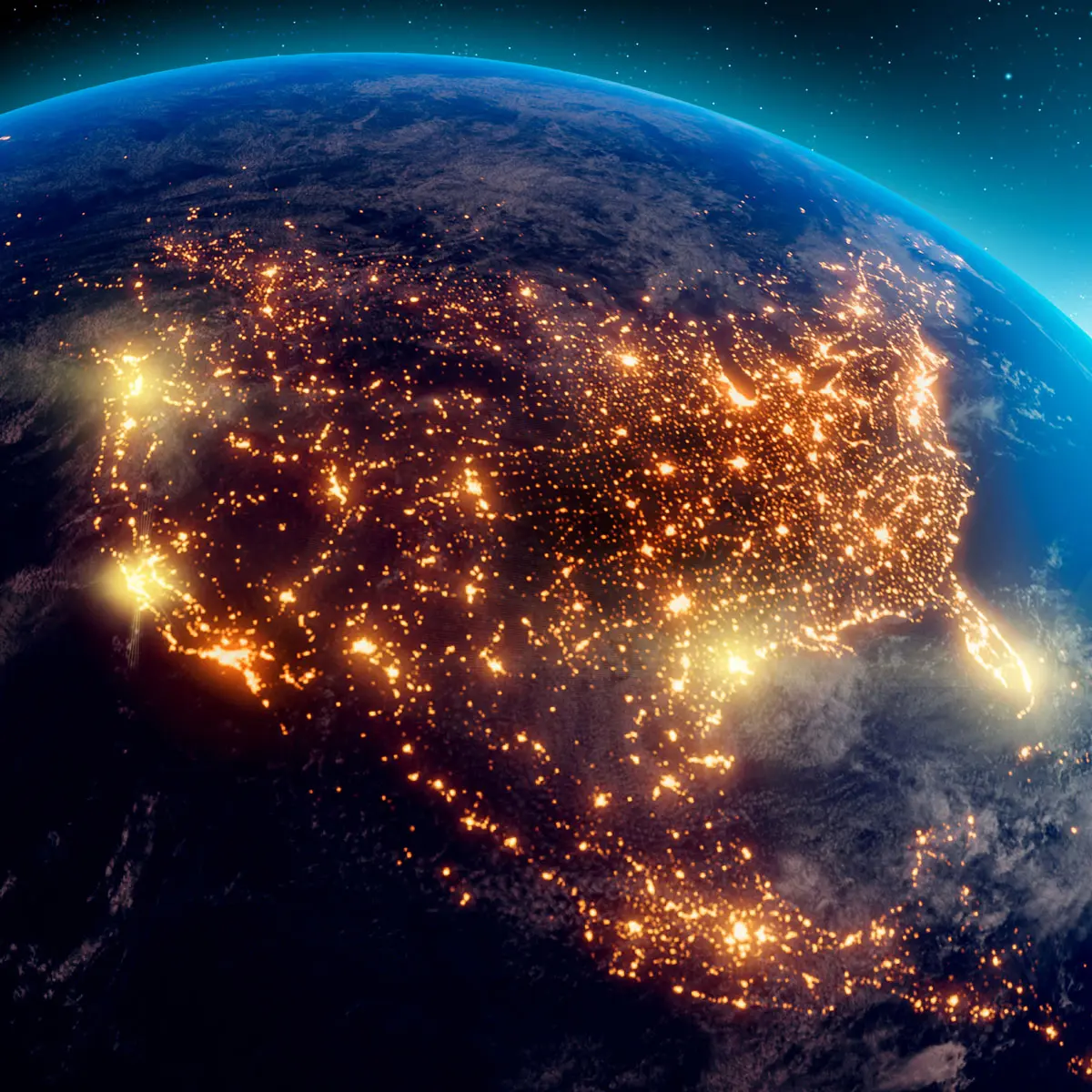 aerial view on globe highlighting the USA