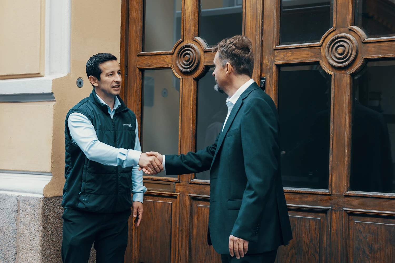 Igor Tegeltija of Golar LNG and Tord Tunstad of Everllence outside the Everllence offices in Norway