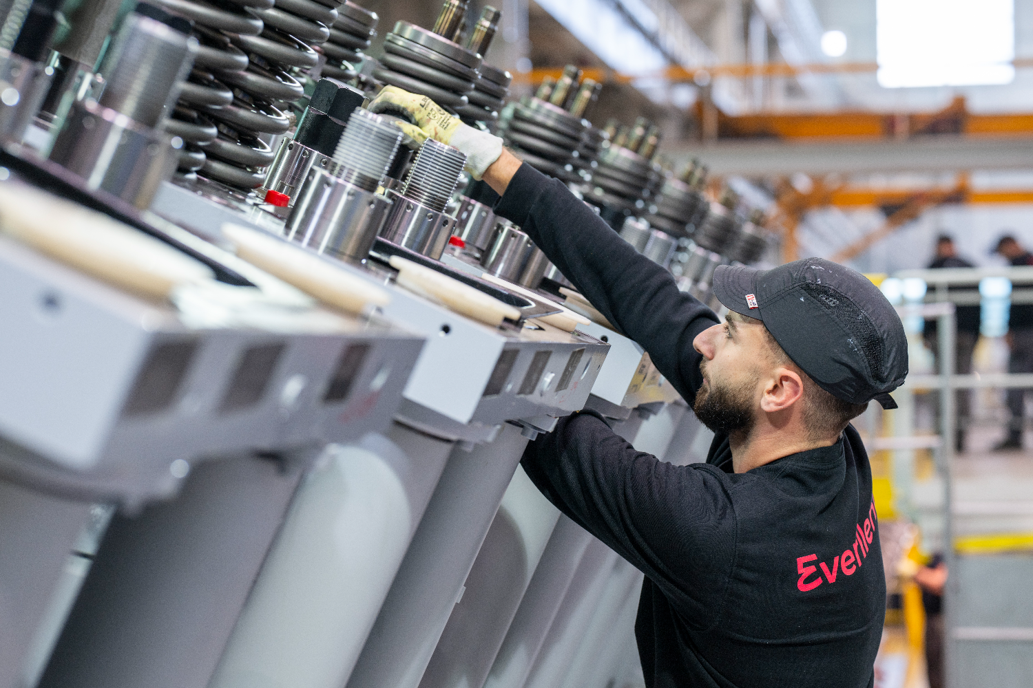 Crew member working on the 18V51/60 engine