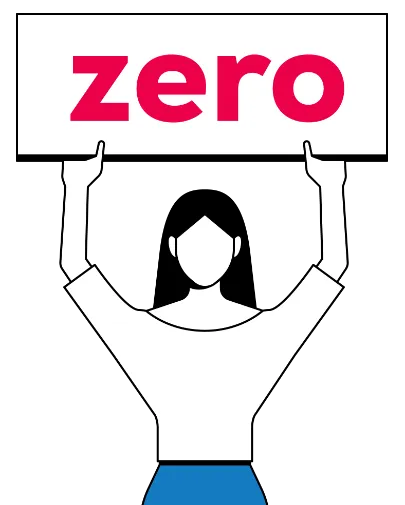 illustration of female holding up sign with big red word zero written on it
