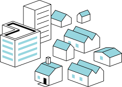 illustration of industrial factory next to houses