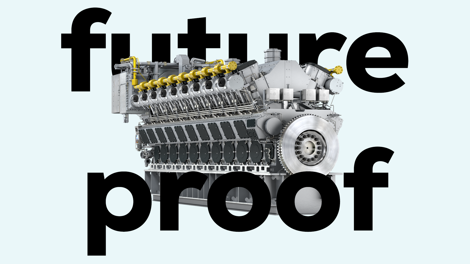 High-performance engine rendering with 'future proof' text overlay