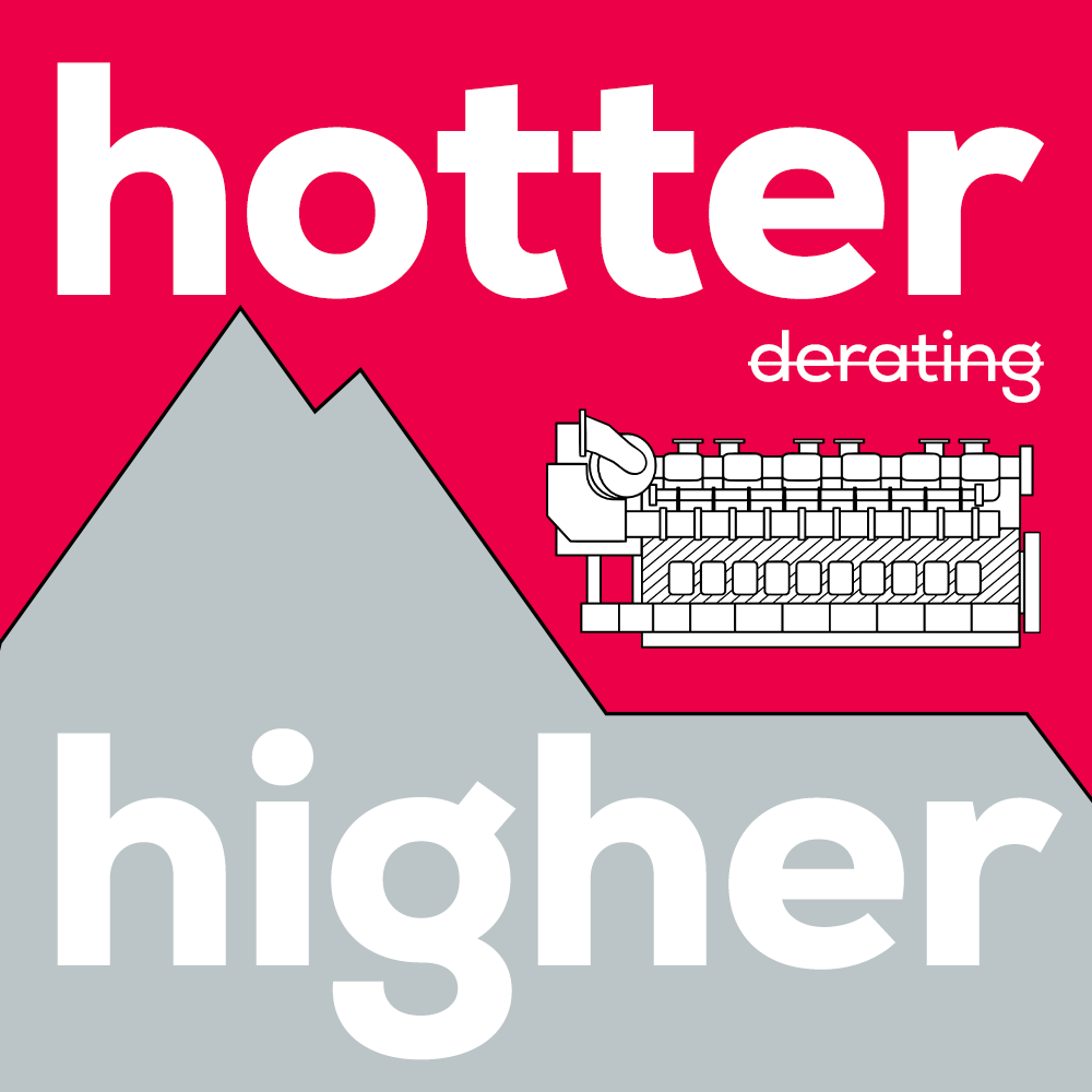 Illustration of a mountain and an engine with the words higher and hotter