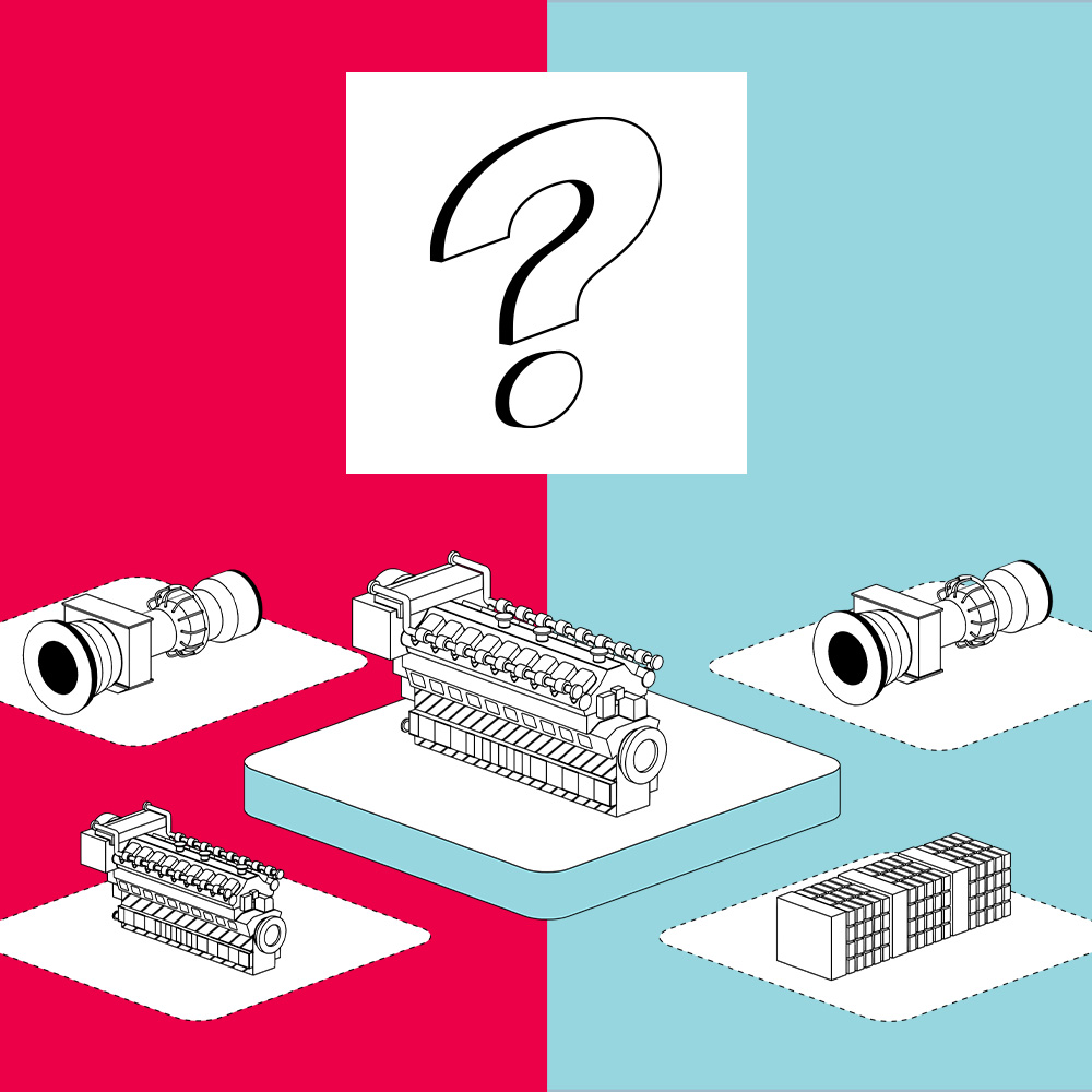 Close-up illustration of an Everllence gas engine and a turbine with lightning bolt between