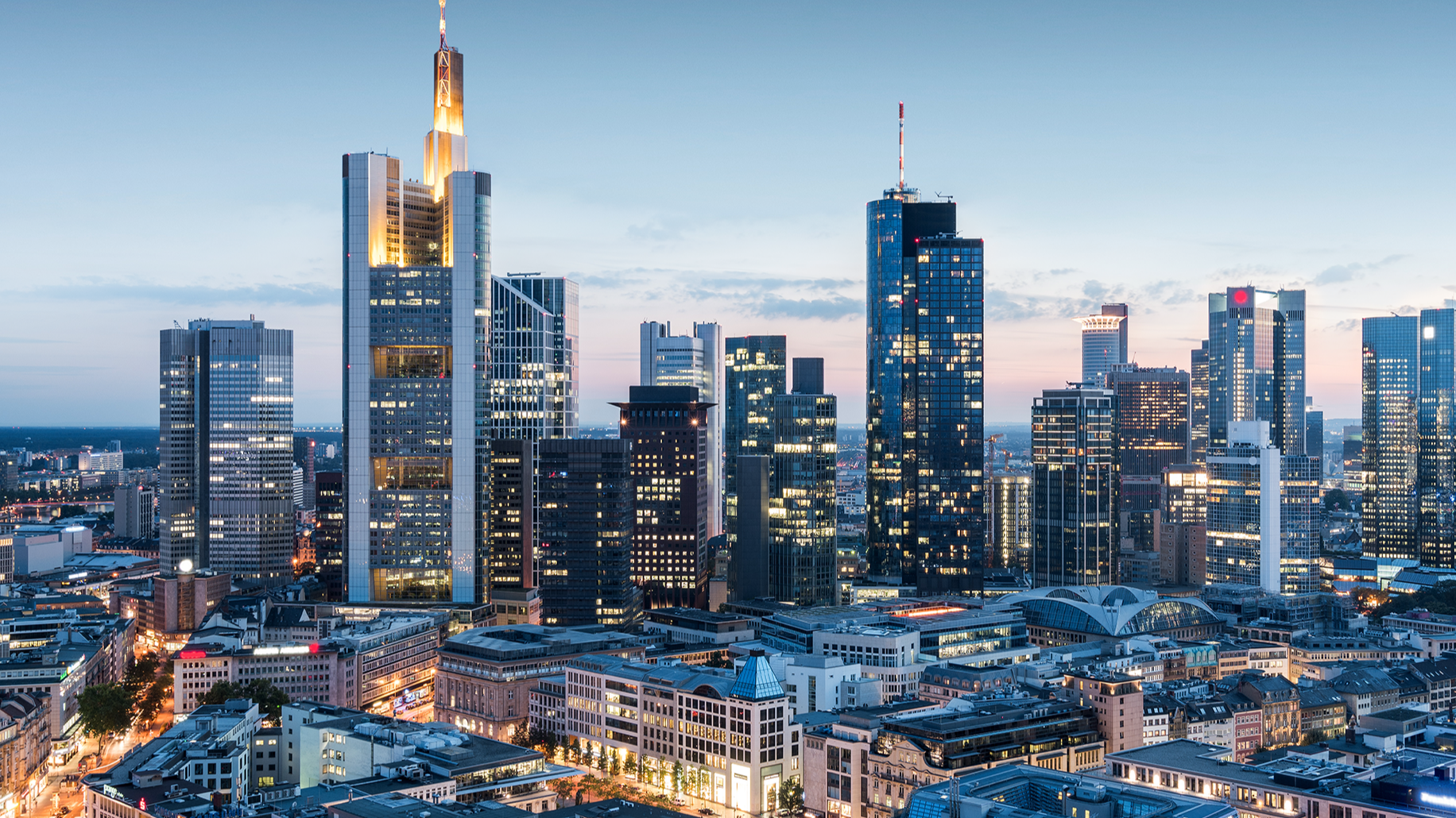 City with Skyscrapers in sunset