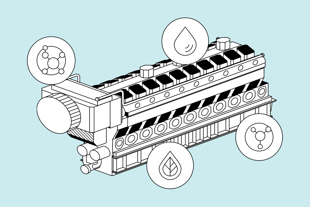 Engine illustration with icons
