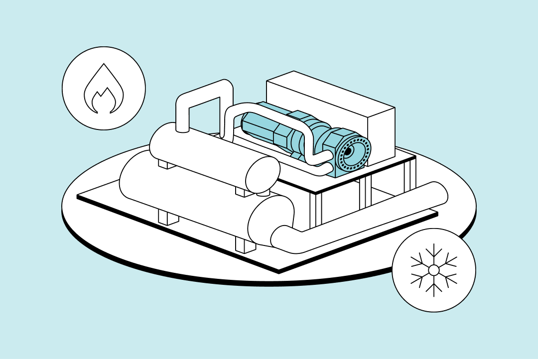 Heat pump illustration with icons