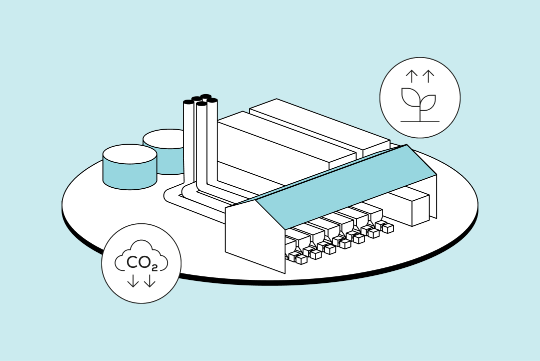 Power plant illustration with icons