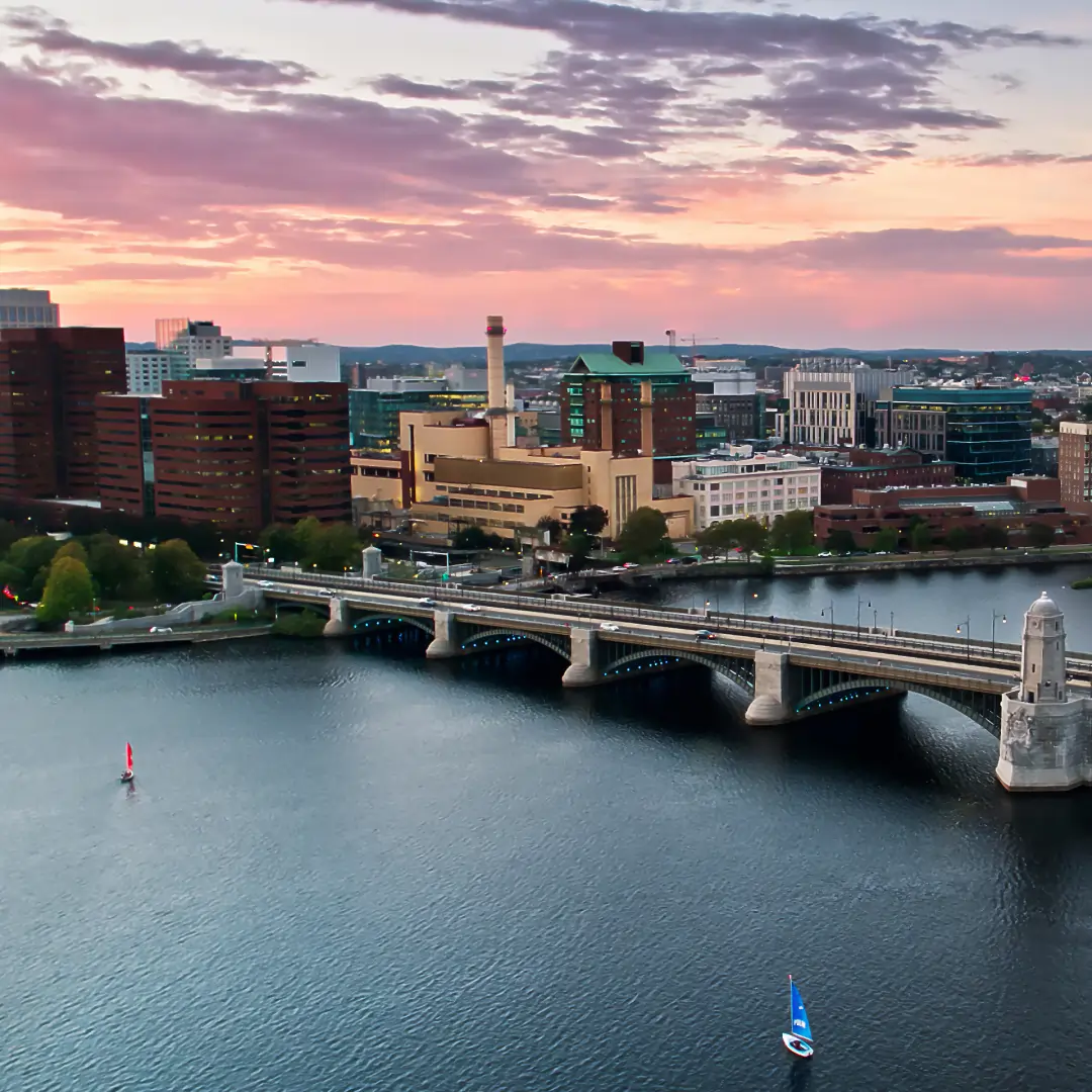 heat pump in boston near the river by sunset