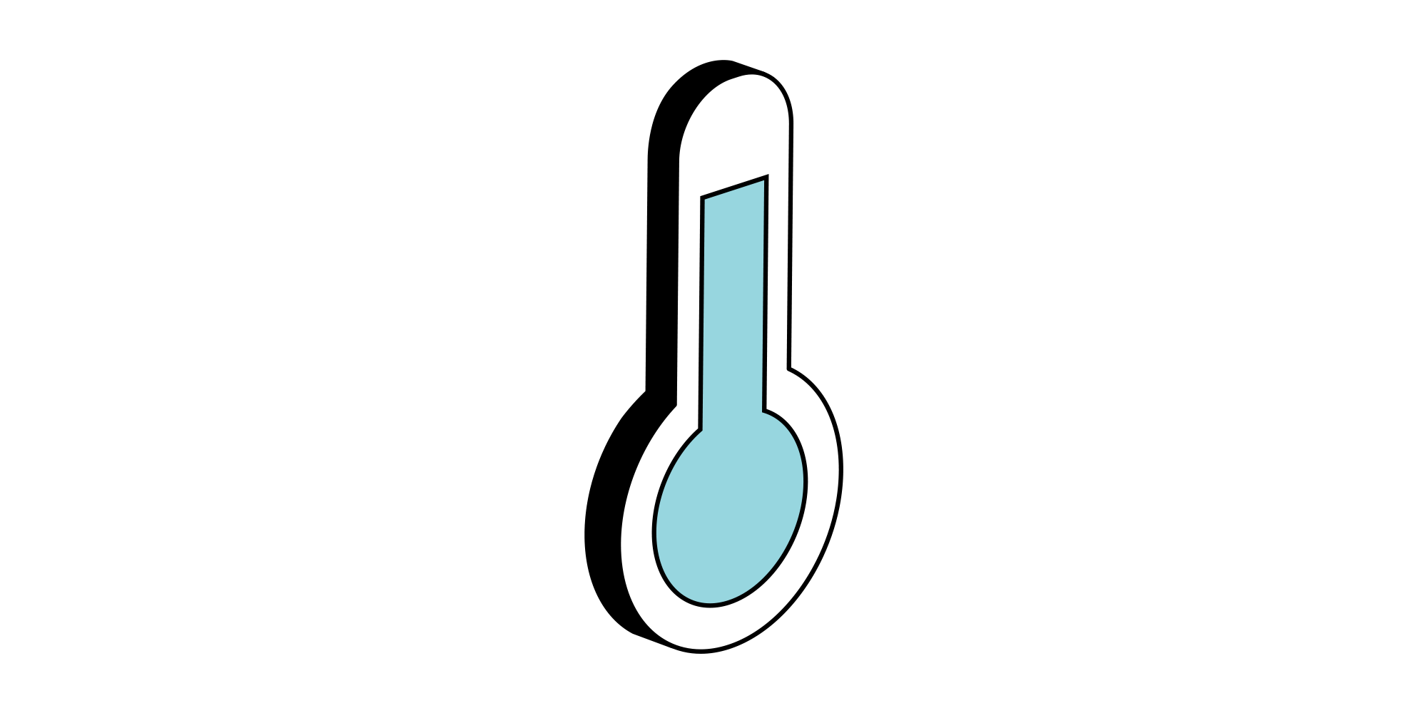 Isometric illustration of a thermometer filled with light blue liquid.