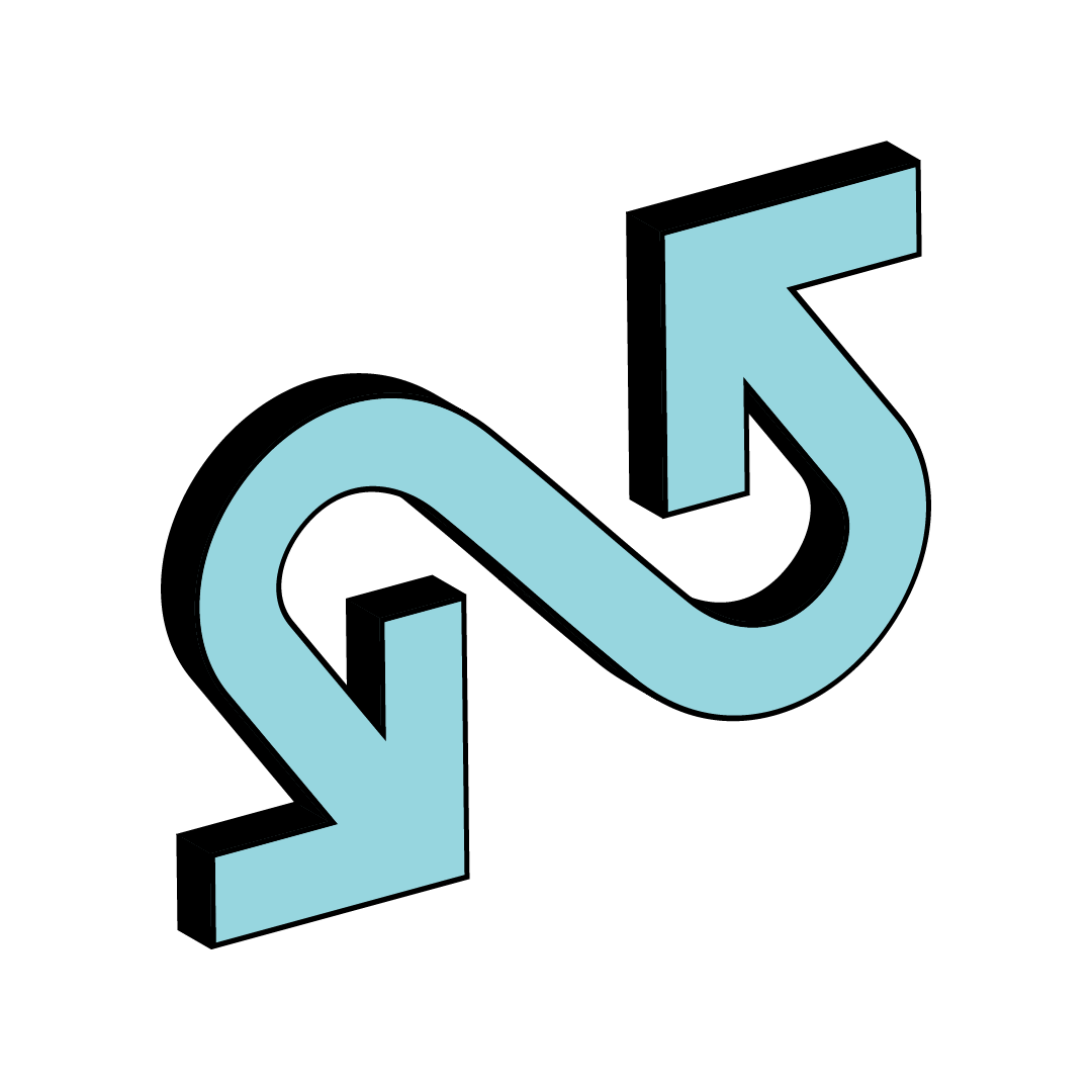 Illustration of two connected blue arrows forming an S-shaped loop