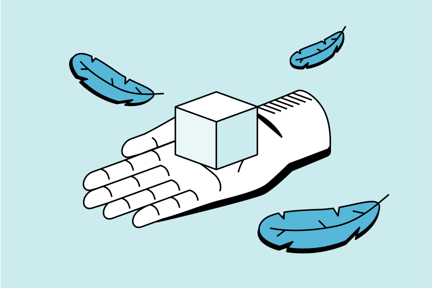 illustration of hand and feather symbolizing "lightweight"