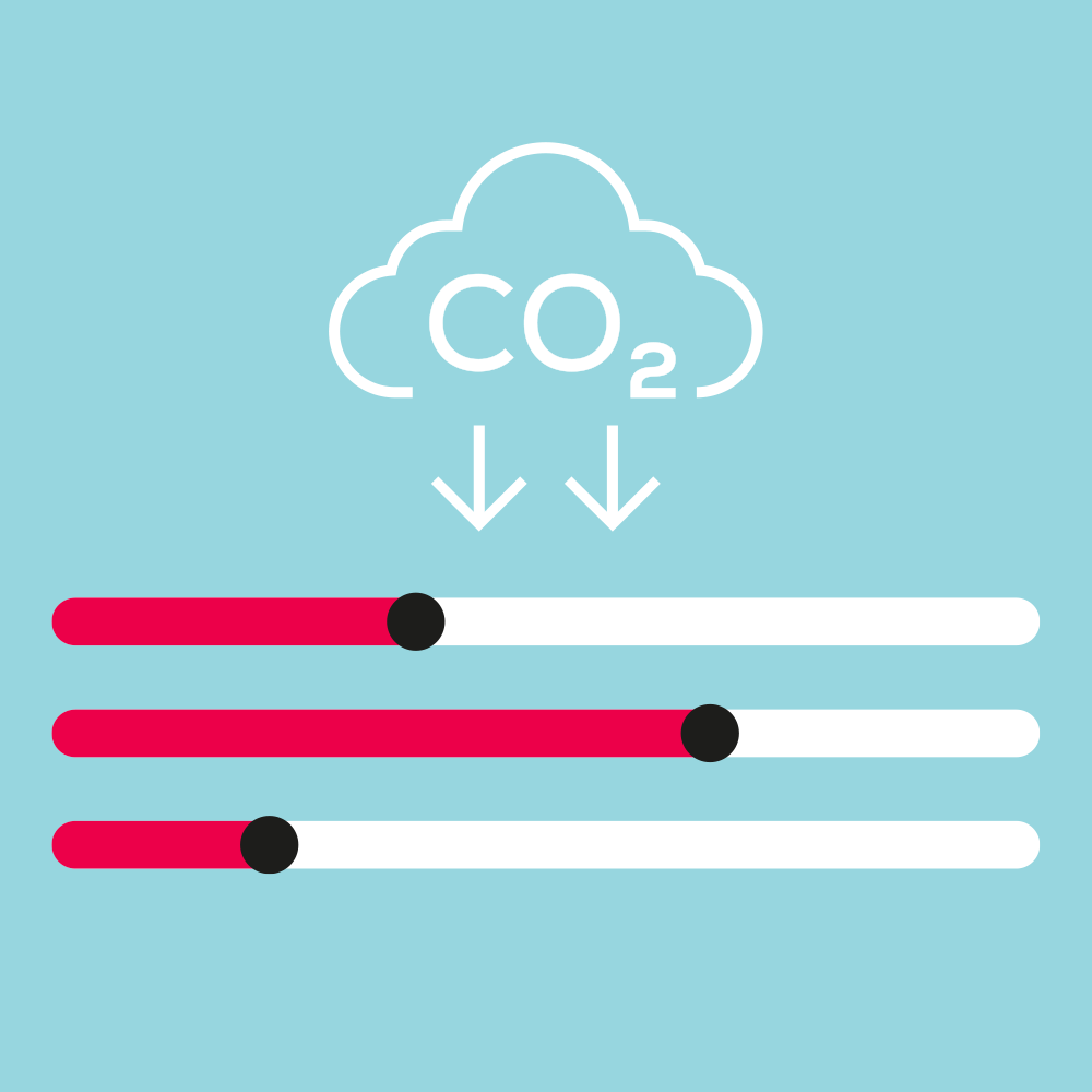 Illustration of a CO2 cloud with down-facing arrows over three slider bars