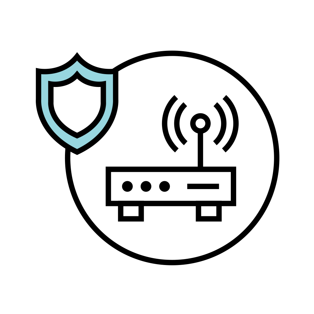 Icon of electronic component with shield symbol for cybersecurity