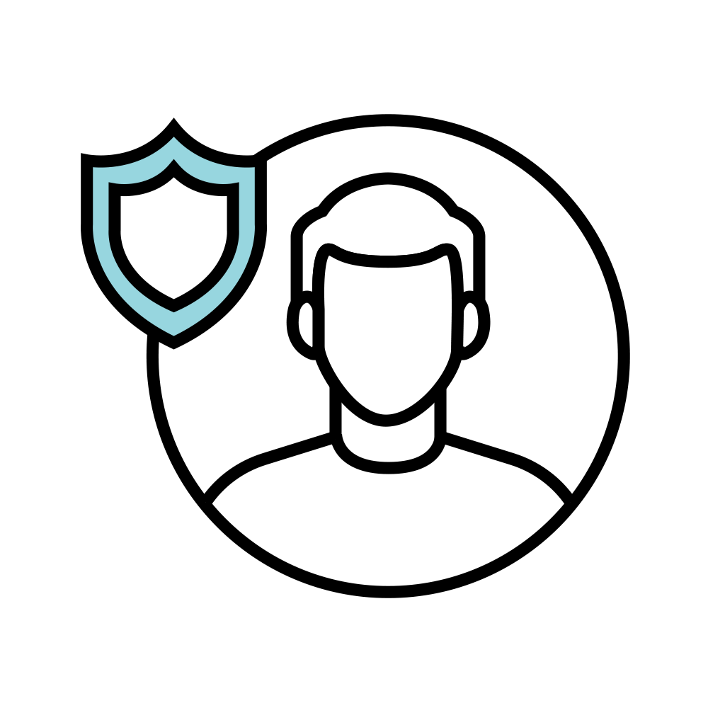 Human figure icon with shield symbol for organizational security