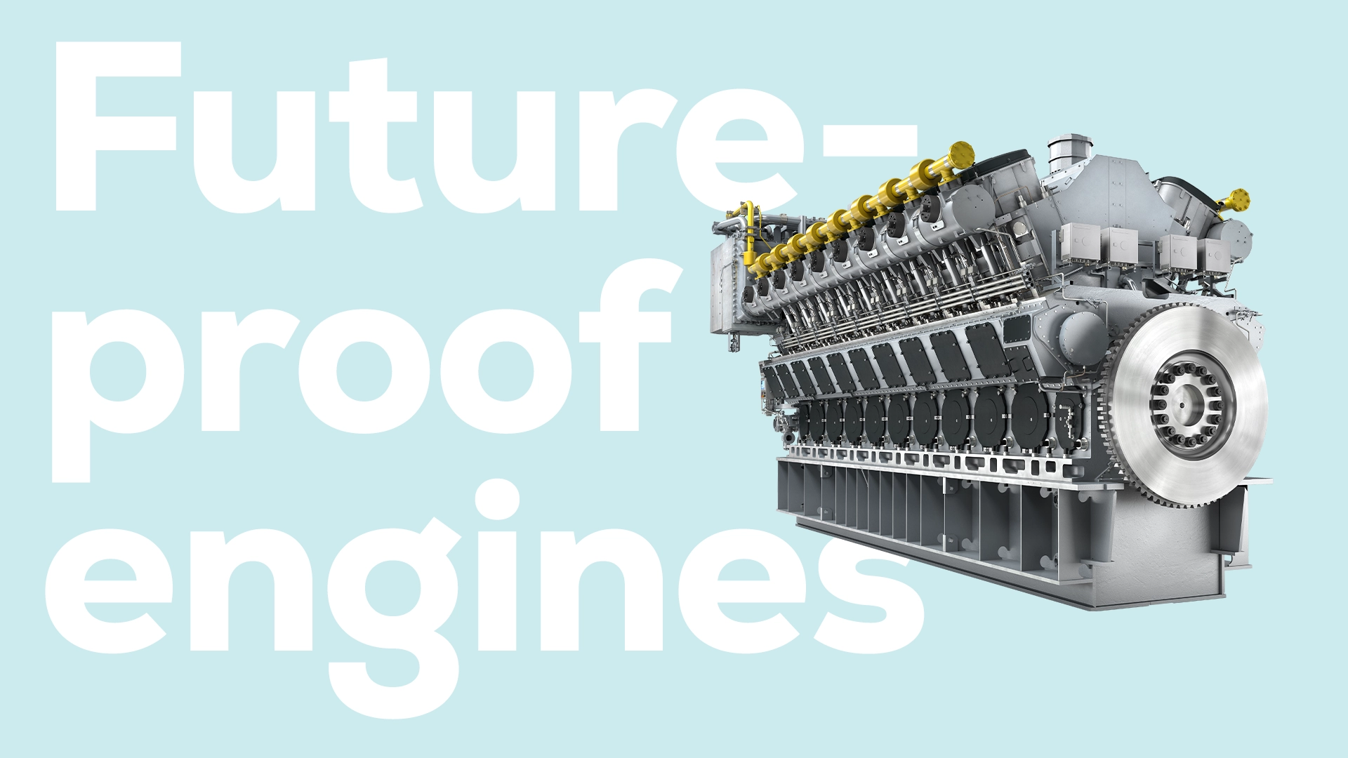Large industrial engine with cylinders and pipes for alternative future fuels