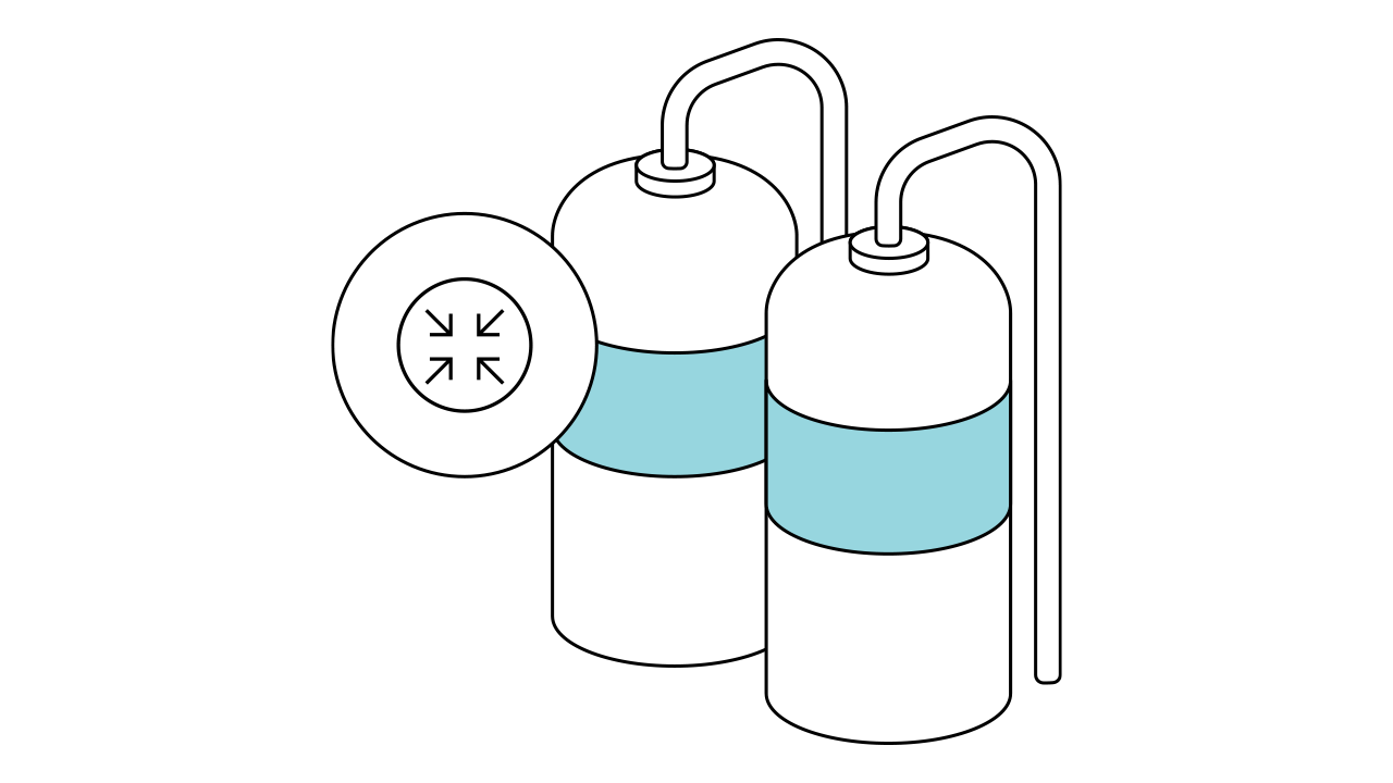 Simplified illustration of compressor train with turbines and generator connections
