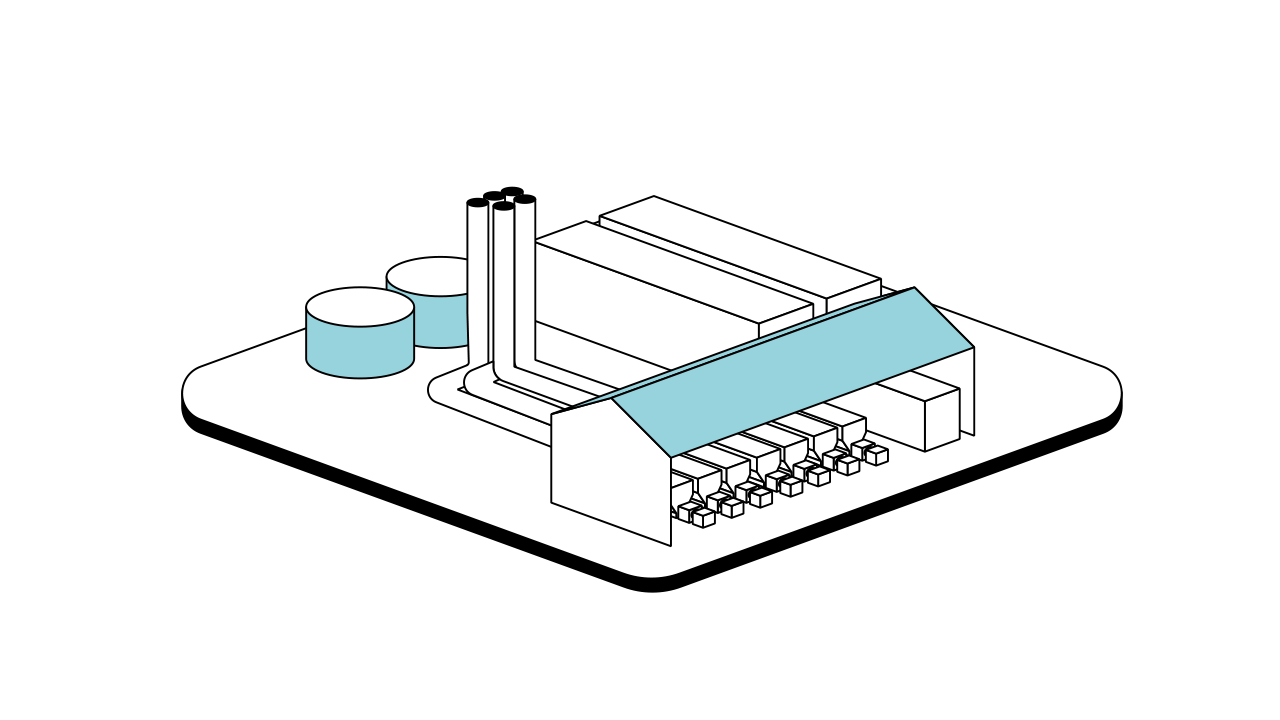 Illustration of power plant with CO₂ reduction symbol and sustainability icon