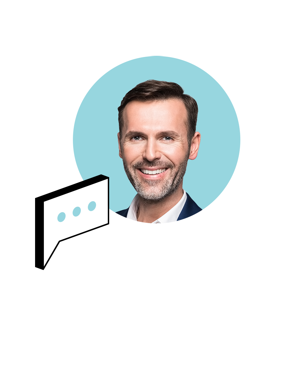 Visual of a middle aged man with an speech bubble icon