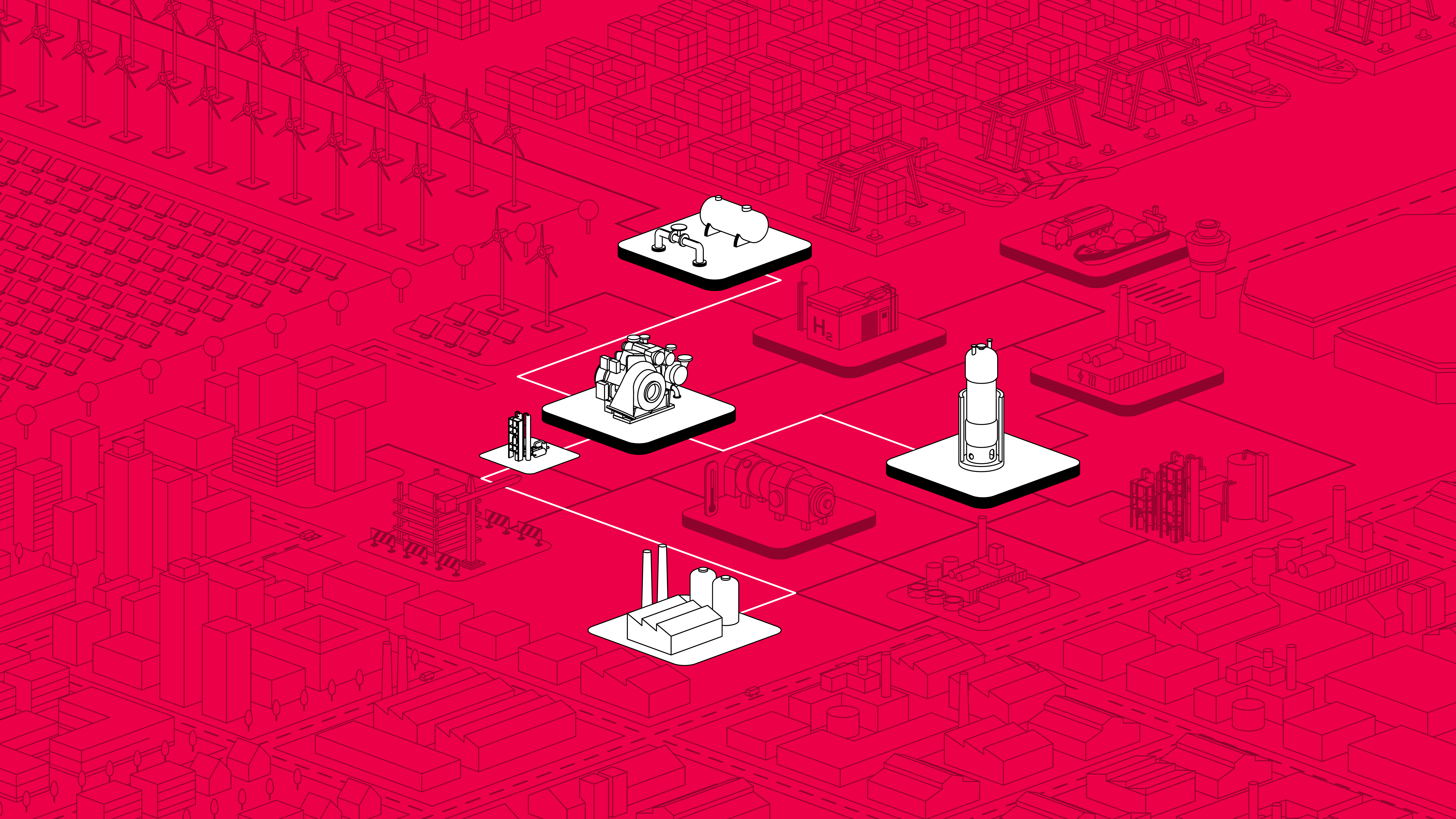 Industrial process illustration showing CO₂ capture and compression modules