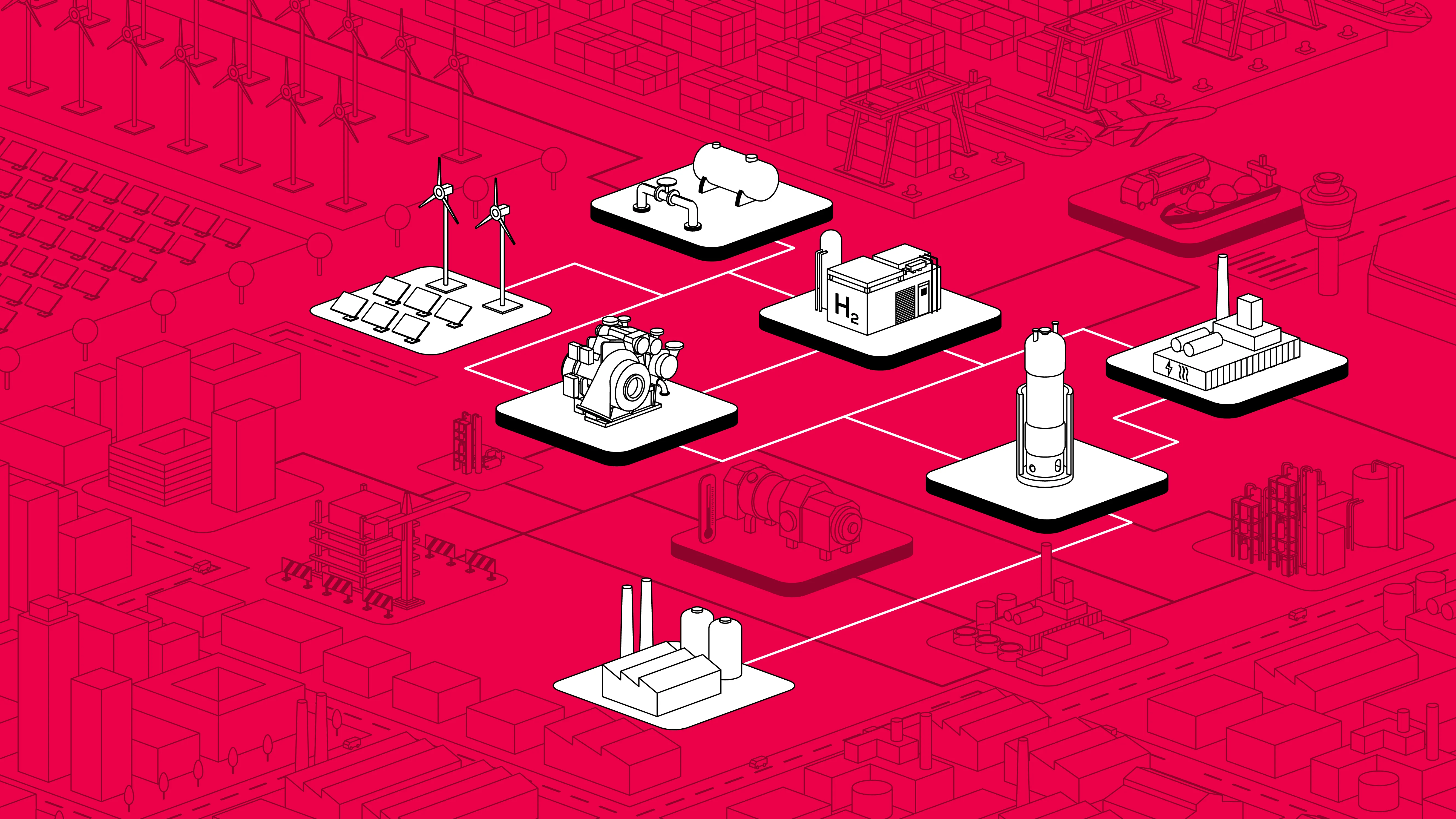 Industrial process illustration showing production of synthetic green fuels