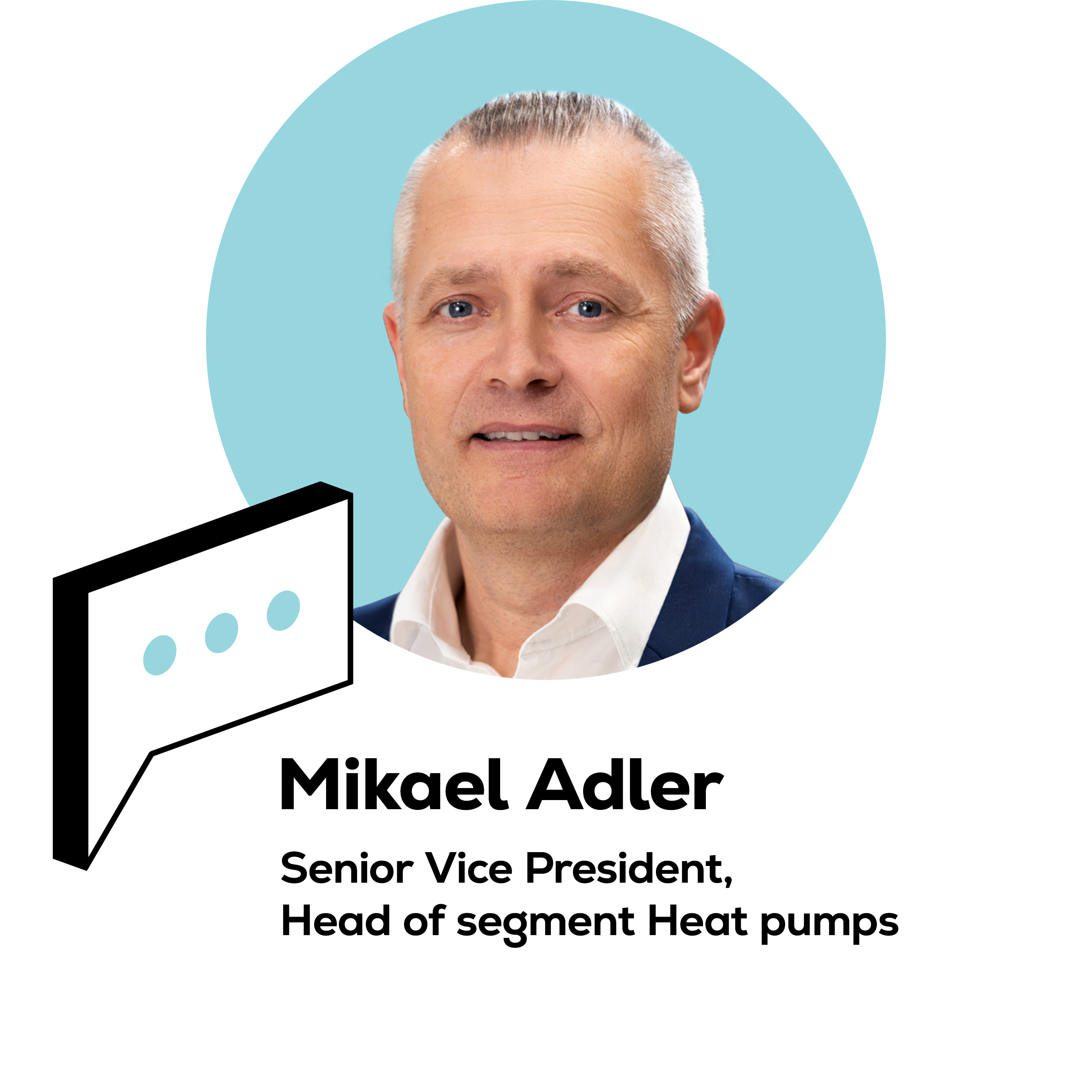 Portrait of Mikael Adler in a suit, standing in front of red industrial equipment