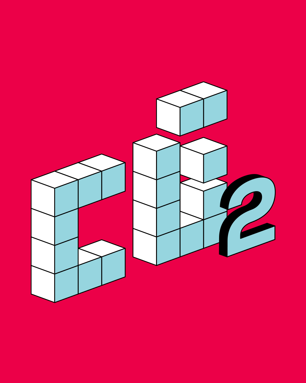 Visual of a the typesetting "CO2" build out of boxes on red background.