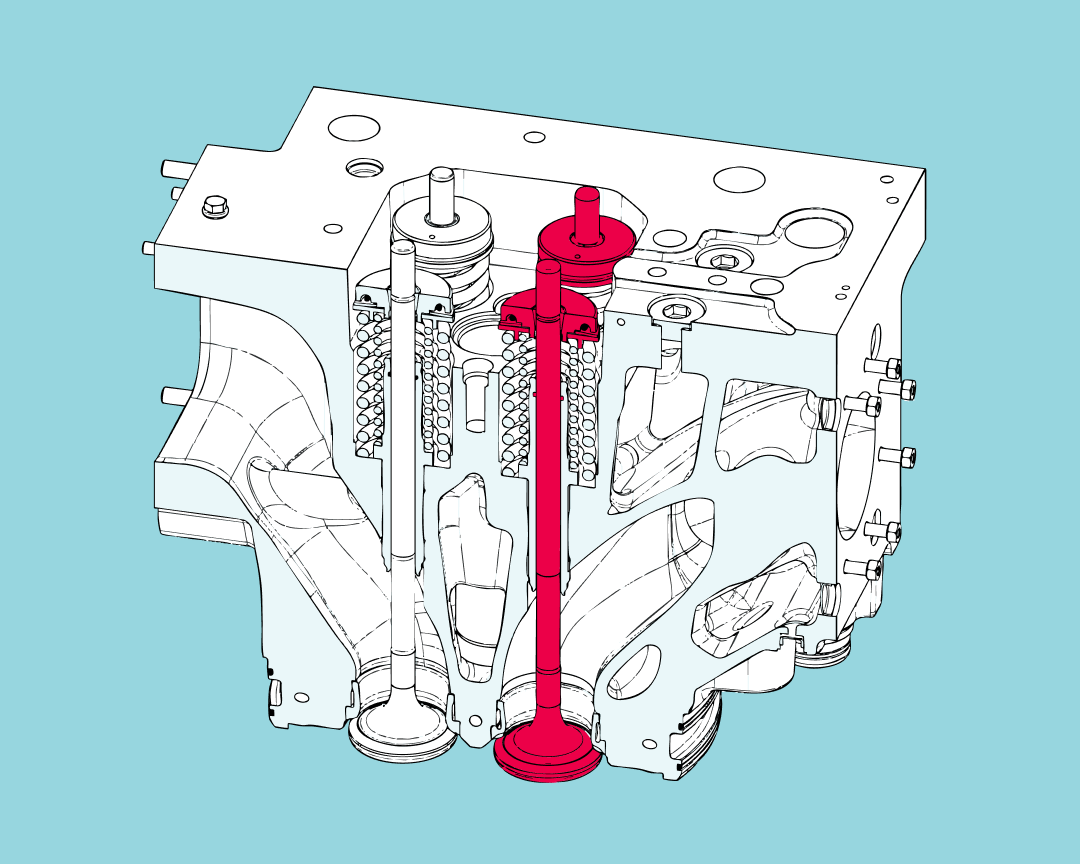 Graphic on an engine cross-cut highlighting the valve