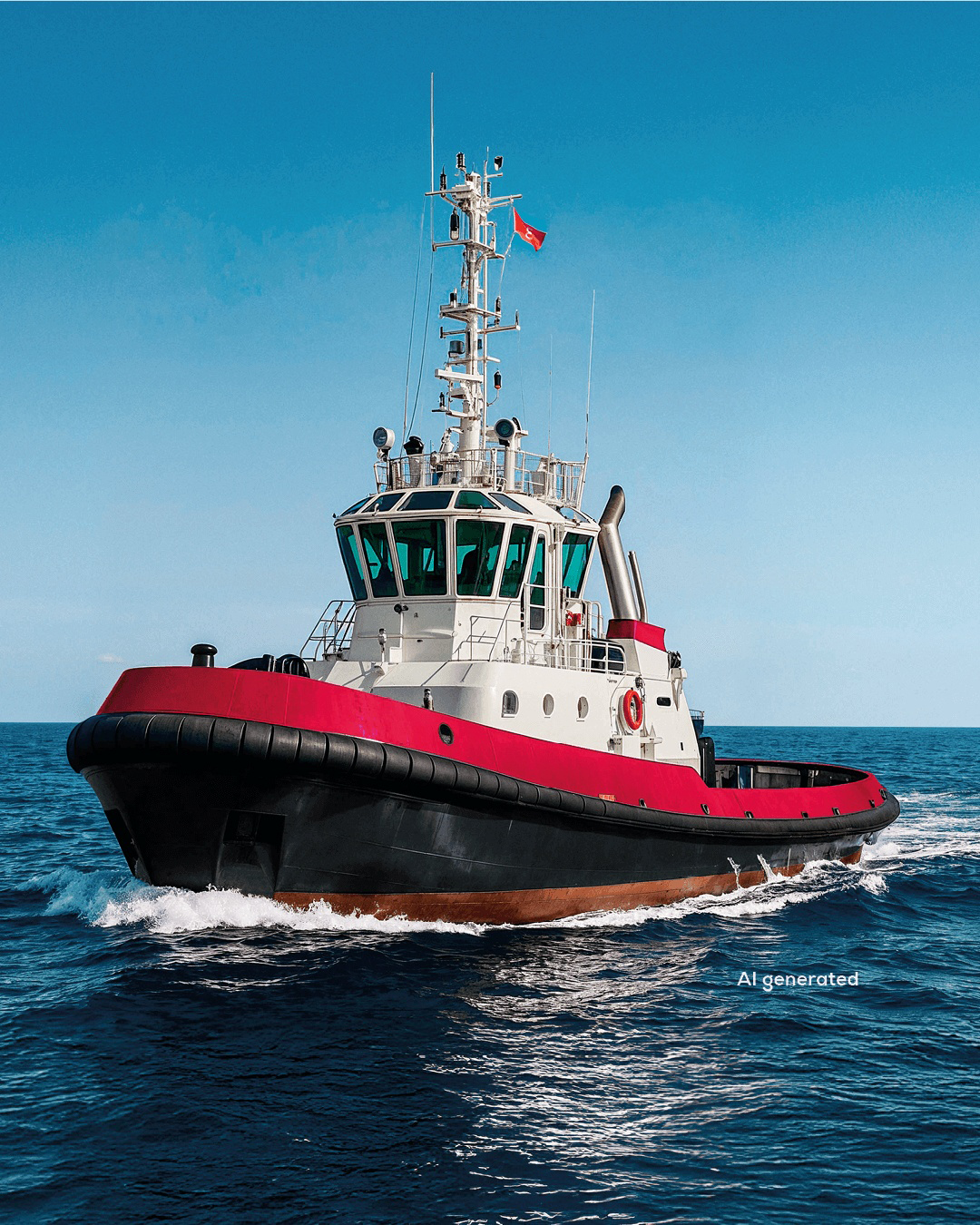 AI generated image of a tug boat on the ocean