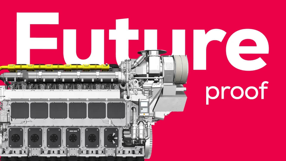 Motor auf rotem Hintergrund mit Aufschrift Future proof