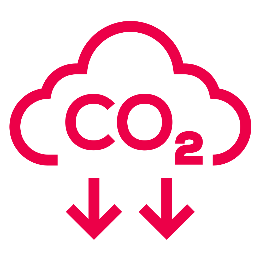 Illustration of cloud and arrow that indicates decrease in co2
