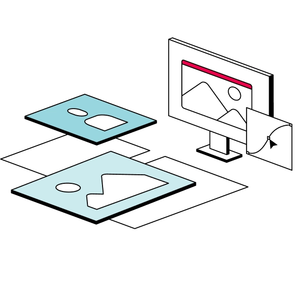 Illustration of a screen with two images lying in fron of it