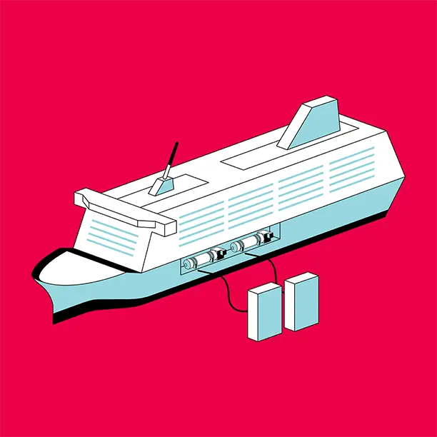 illustration of a ship on red background