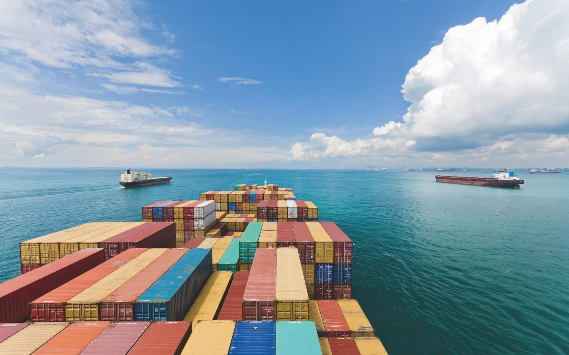 view from container ship on the ocean